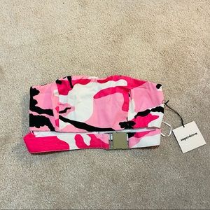 Superdown Jayda Buckle Pink Camo Crop Top Size S NWT